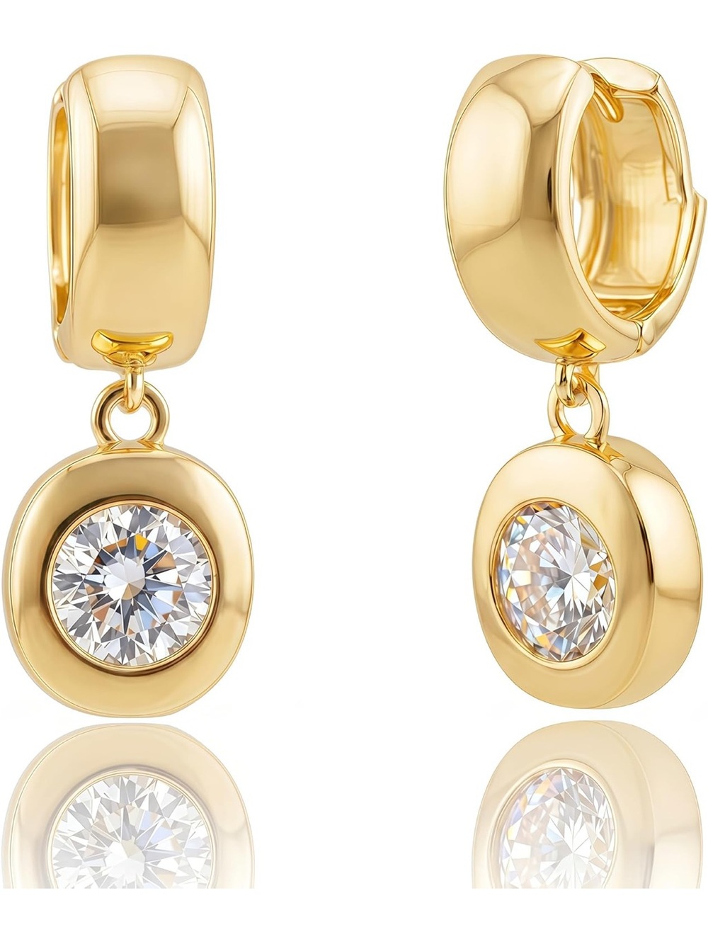 Classic 14K Gold Plated Drop Earrings with Clear Crystal Accent